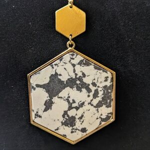 Magnesite ? Hexagon Pendant On Gold-tone Paperclip Chain, Adjustable, NWT